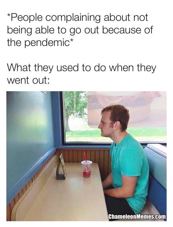 I can feel this one... 1 Going out before pandemic