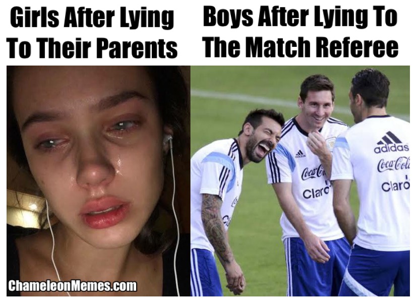 Girls vs Boys after lying 1 Girls after lying to their parents meme