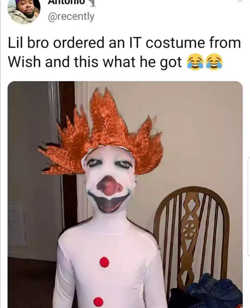 20 Funny Halloween Memes Of All Time 9 Little bro ordered IT coustume from Wish