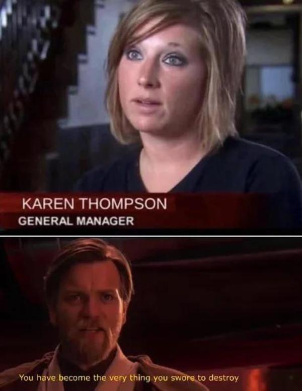I'd Like To Speak To The Manager? 25 Funny Karen Memes 9 you have become the very thing you swore to destroy