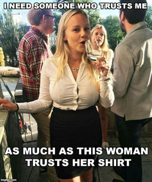 29 Funny “Trust Issues Memes” For People Who Trust Less 12 I need someone I can trust as this trusts her shirt - Trust Issues Memes