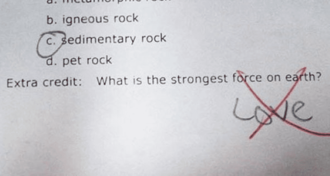 35 Funny Test Answers That Deserve An A+ For Humor 13 Strongest force on earth - funny test answers