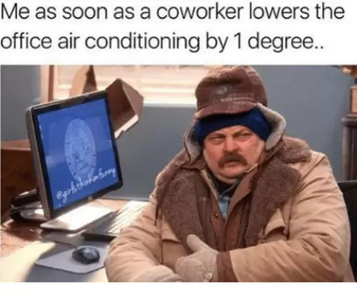 35 Work Memes To Look At When Your Boss Is Not Around 12 me as soon as a coworker lower the ac temperature meme