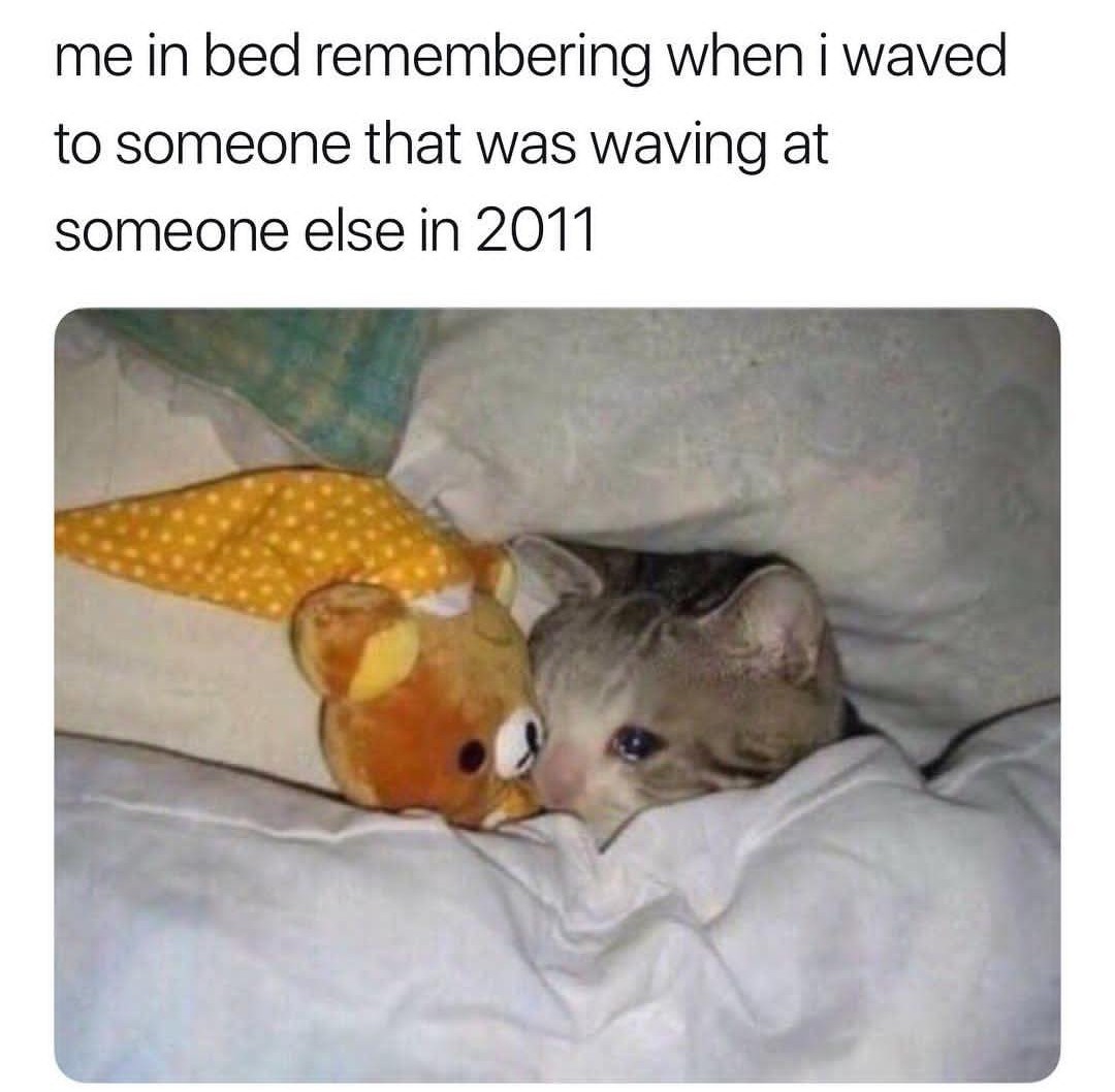 35 Funny Awkward Memes That'll Make You Feel Better About Your Awkward Moments 7 Me in my bed remembering when I waved