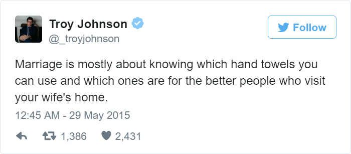 31 Funny Marriage Tweets That Perfectly Sum Up Married Life 4 hand towels - Funny Marriage Tweets