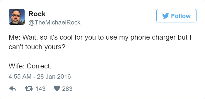 31 Funny Marriage Tweets That Perfectly Sum Up Married Life 13 phone charger - Funny Marriage Tweets