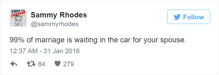 31 Funny Marriage Tweets That Perfectly Sum Up Married Life 14 waiting for wife in car - Funny Marriage Tweets