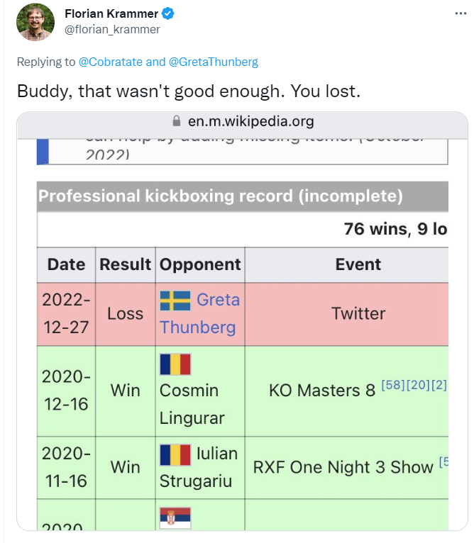 Hilarious Tweets Erupt As Andrew Tate Responds To Greta Thunberg 6 Lost to greta on wiki