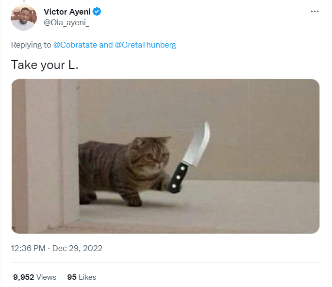 Hilarious Tweets Erupt As Andrew Tate Responds To Greta Thunberg 7 Take your L