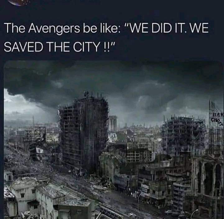 The Avangers Be Like… 1 avengers destroying the city meme