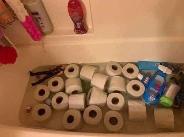 27 Terrifying Images That Show What Its Really Like To Be A Parent 19 Toilet paper in tub