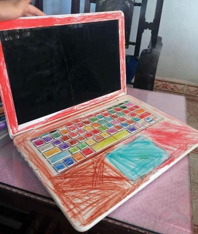 27 Terrifying Images That Show What Its Really Like To Be A Parent 5 coloured laptop