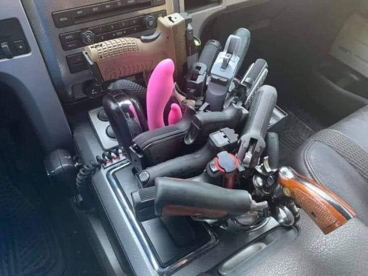 30 Funniest "Things In Places Where It Shouldn't Be" Memes 11 guns in car