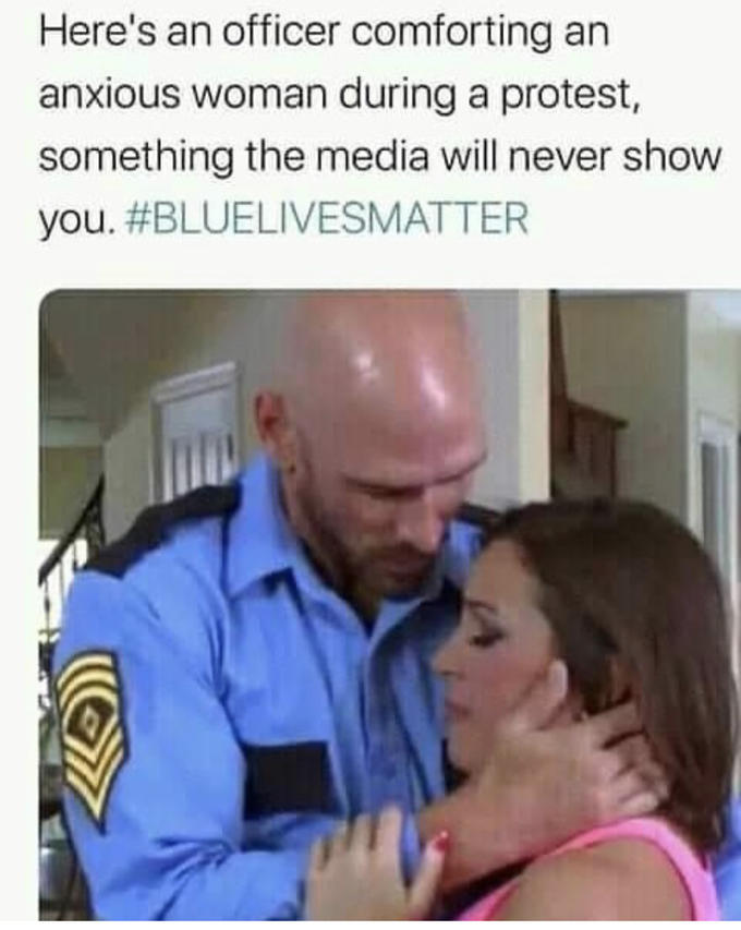 27 Johnny Sins Memes You'll Only Get If You're Dirty Minded 7 officer comforting a woman - Johnny Sins Memes