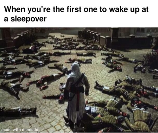 waking up early at sleepover meme - Chameleon Memes