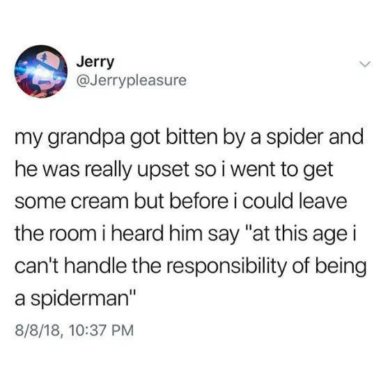 15 Fun Memes That Will Entertain Your Mind & Soul 2 grandpa got bitten by spiderman - fun memes