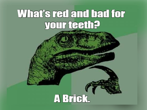 55 Corny Jokes That Will Make You Laugh (Even Though You Don't Want To) 1 what's red and bad for teeth