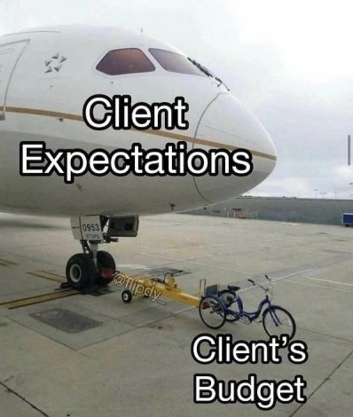 Pulling plane - client budget vs client expectation meme