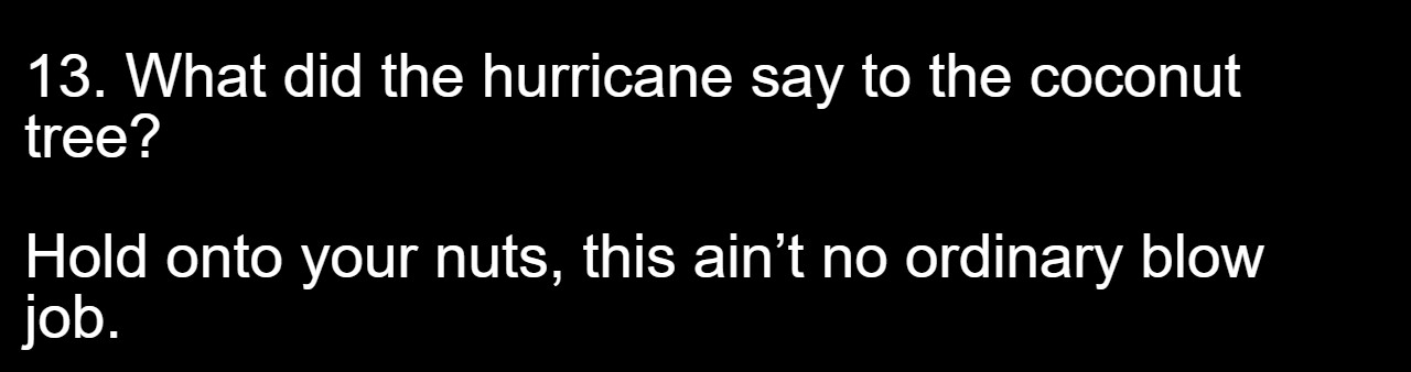 35 Dirty Jokes For The Naughty Souls 13 13 - Hurrican say to the cocnut tree - dirty jokes