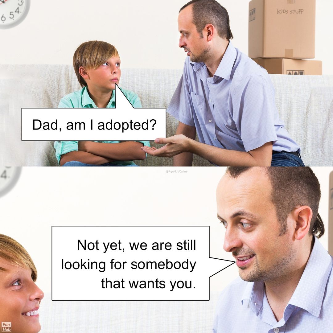 45 Knee-Slapping Puns From Punhub That Are Funny & Silly 1 Am I adopted - puns