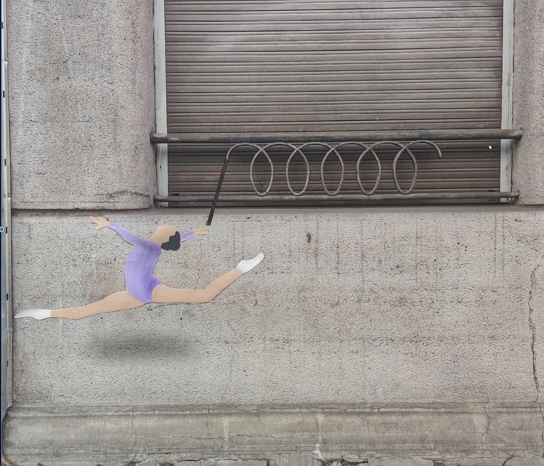25 Ordinary Streets Turned Into Hilarious Street Art Canvases By Oakoak 7 Gymnast - street art