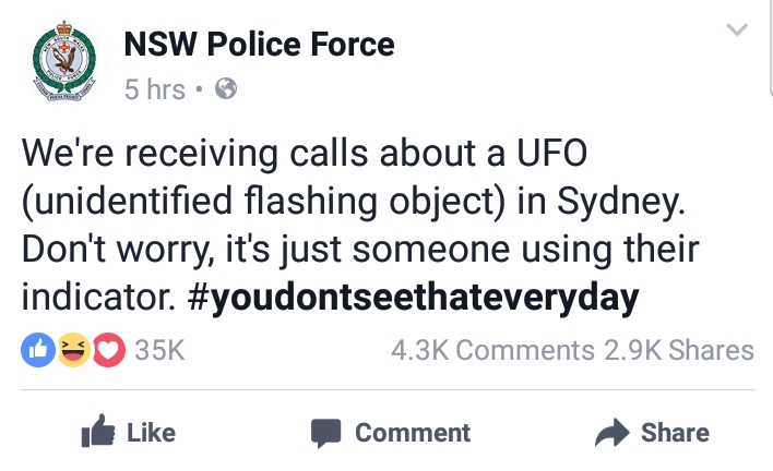 20 Hilarious NSW Police Posts: When Law Enforcement Meets Stand-Up Comedy 12 Receiving calls about UFO