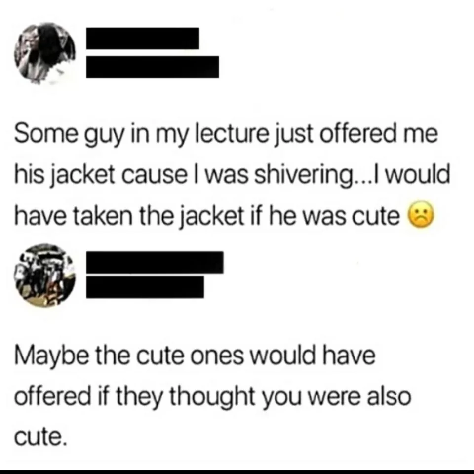 24 Times Sexist Trolls Were Destroyed In Just A Few Words 14 Some guy in my lecture offered me jacket - Sexist Trolls