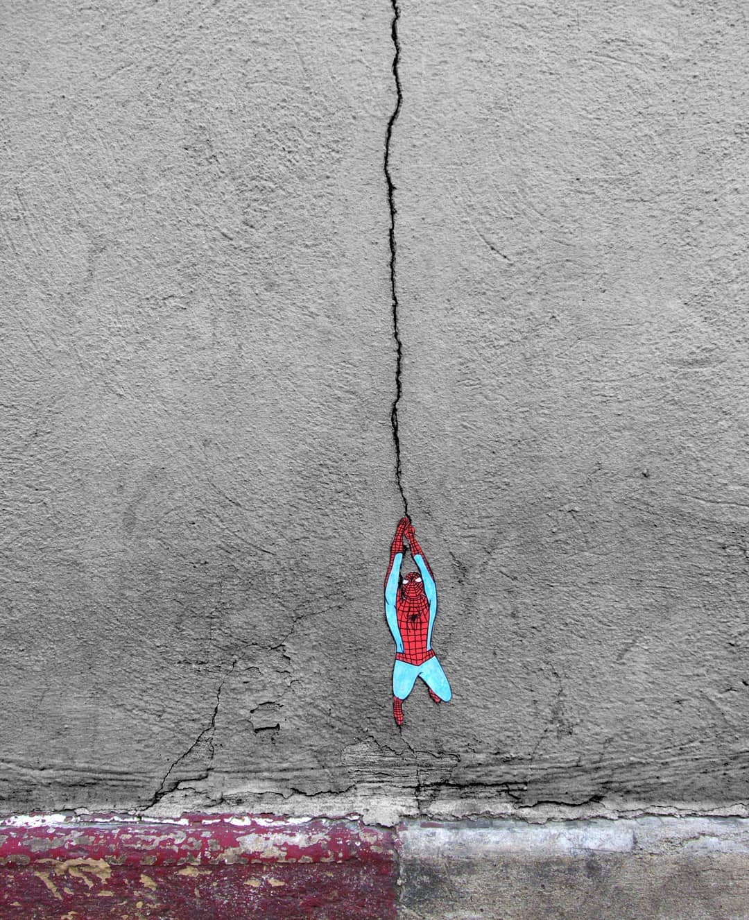 25 Ordinary Streets Turned Into Hilarious Street Art Canvases By Oakoak 17 Spiderman Swinging - street art