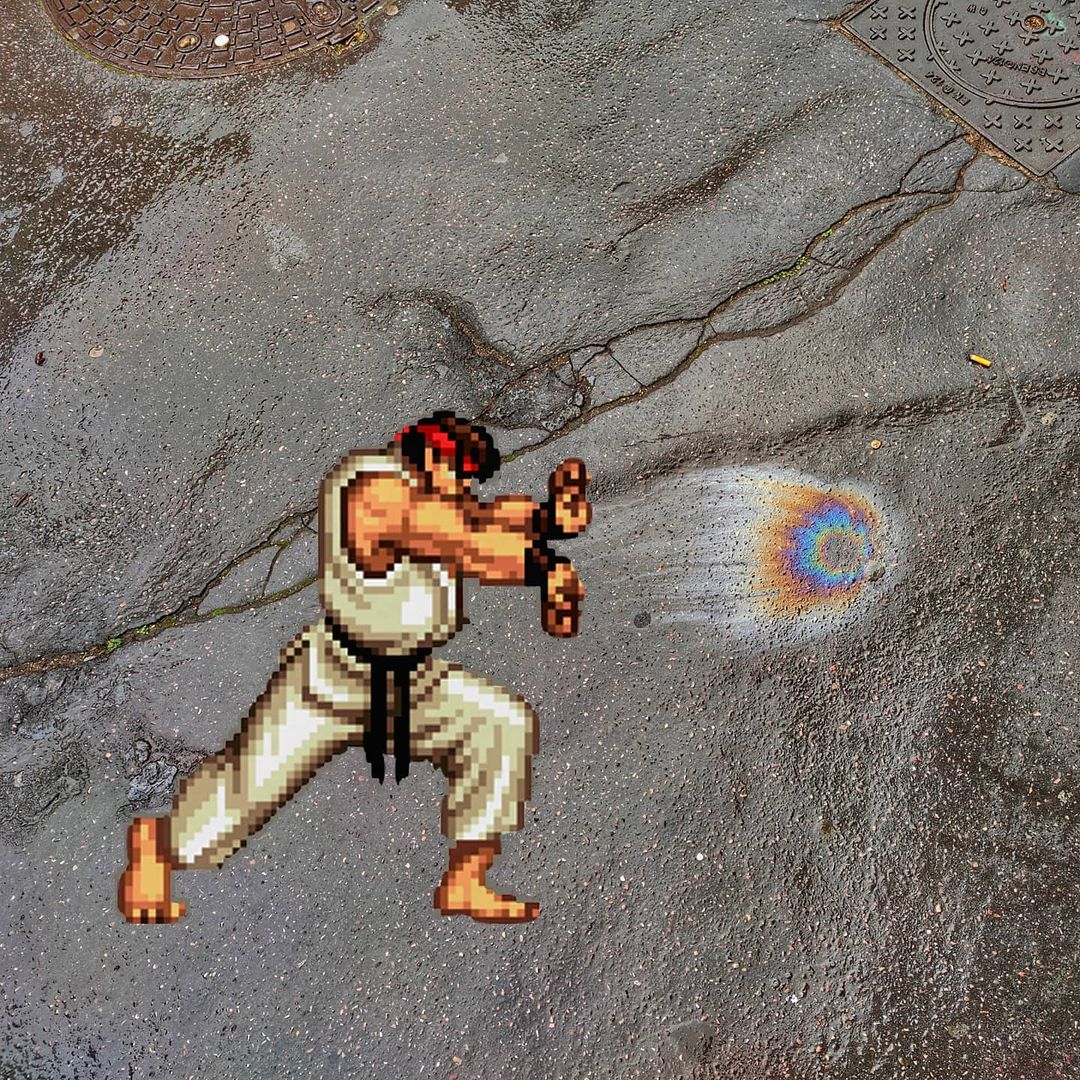 25 Ordinary Streets Turned Into Hilarious Street Art Canvases By Oakoak 19 Street Fighter - street art