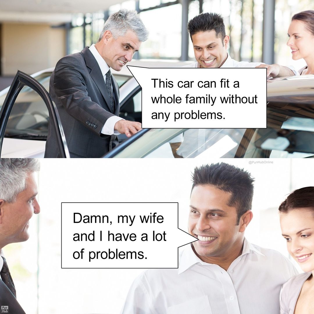 45 Knee-Slapping Puns From Punhub That Are Funny & Silly 31 This car can fit whole family - puns