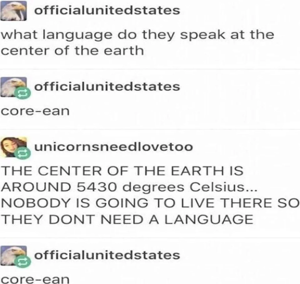 50 People Who Completely Missed The Joke 46 What language do they speak at the center of the earth