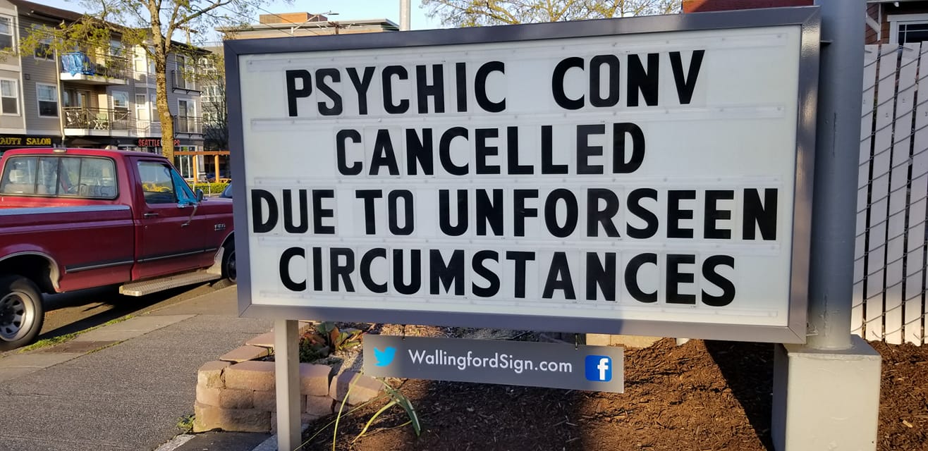 55 Iconic Seattle Gas Station's Signboard With Witty Messages & Funny Slogans 34 psychic conv cancelled - Seattle Gas Station Signboards