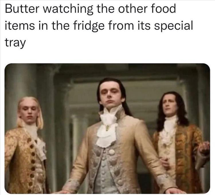 20 Hilarious Gems That Prove Laughter is Contagious! 2 Butter watching other food items in the fridge - Hilarious Gems