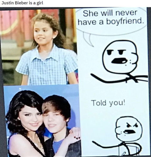 Belieb It or Not: 15 Hilarious Justin Bieber Memes 3 Justin Bieber is a girl Justin Bieber Memes