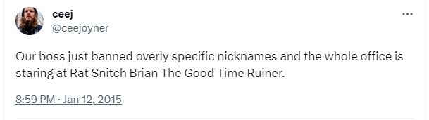 20 Funny Tweets About Work Where People Shared Unfiltered Thoughts 9 Our boss banned overly specific nicknames - Funny Tweets About Work