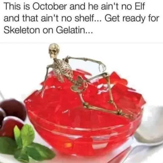 20 Spooky Memes to Haunt Your Screen 16 Skeleton on gelatin - Spooky Memes