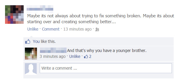 15 Funniest Burns That'll Turn Ice into Water Vapor 2 And thats why you have a younger brother - Funniest Burns