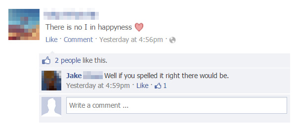 15 Funniest Burns That'll Turn Ice into Water Vapor 14 No I in happiness - Funniest Burns