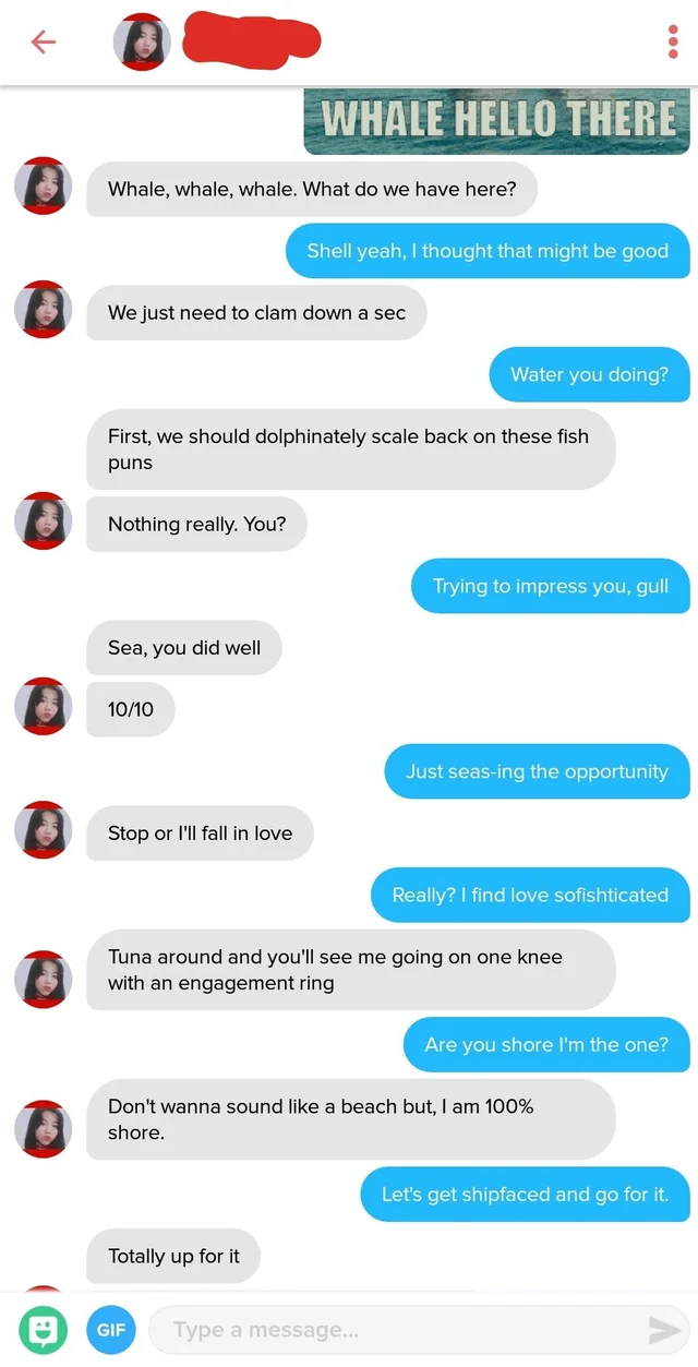 20 Funny Tinder Chats: Swipe Right for a Dose of Hilarity 18 Whale hello there - Tinder Chats