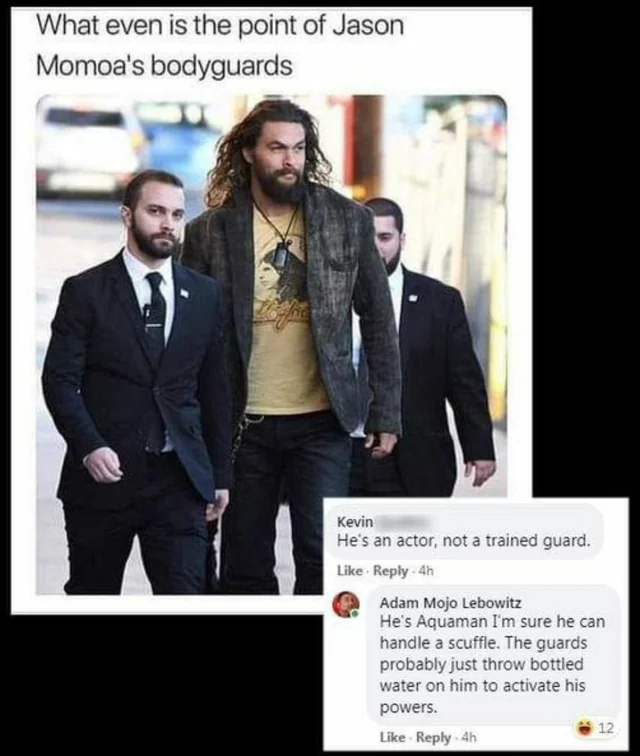 24 Instances Where Funny Comments Outshone the Posts 11 jason Momoas bodyguard - Funny Comments