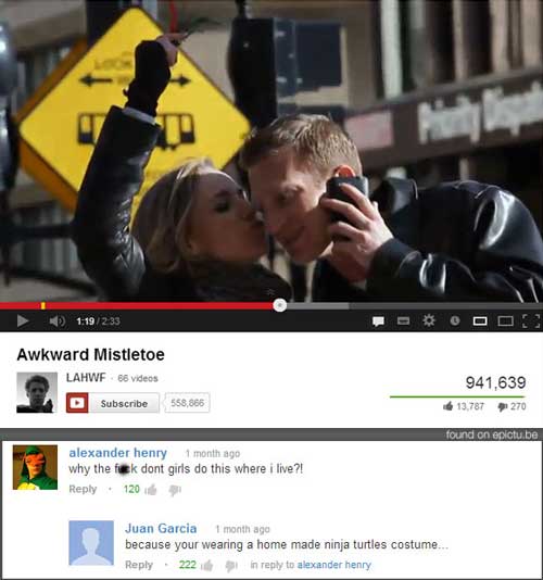 23 Funny YouTube Comments That Made Us Spit Out Our Coffee 2 Awkward mistletoe - Funny YouTube Comments