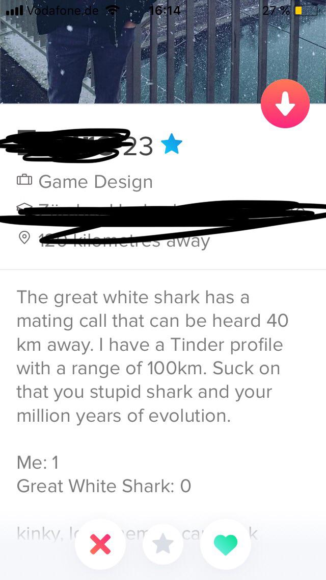 35 Funniest Tinder Bios That Will Make You Swipe Right 35 Th great white shark
