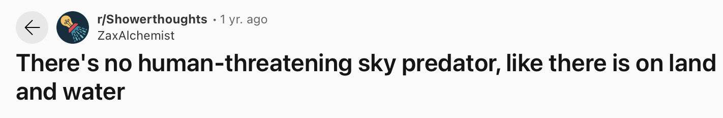 25 Funny and True Shower Thoughts That Will Make You Rethink 19 There's no human-threatening sky predator - shower thoughts