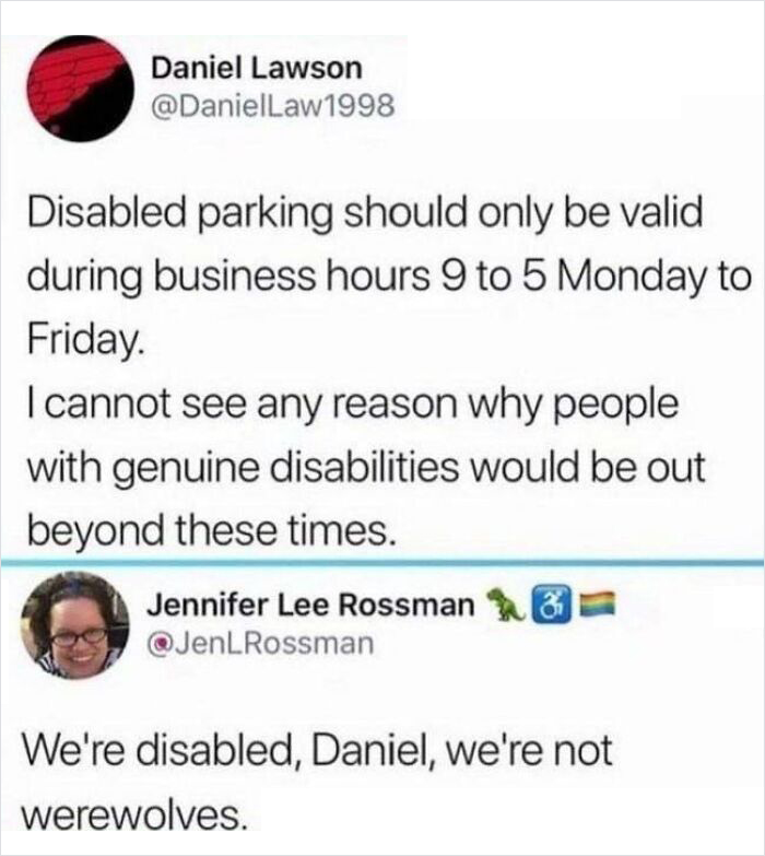34 Epic Comebacks That Shut Down Haters with Class, As Shared On This X Page 3 Disabled parking - Epic Comebacks