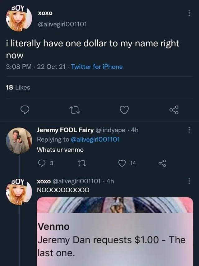 34 Epic Comebacks That Shut Down Haters with Class, As Shared On This X Page 11 I literall have 1 dollar - Epic Comebacks