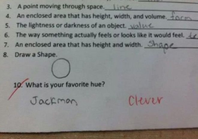 35 Funny Test Answers That Deserve An A+ For Humor 27 favorite hue- funny test answers