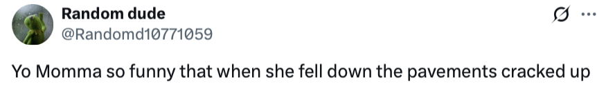 Yo Momma so funny that when she fell down the pavements cracked up