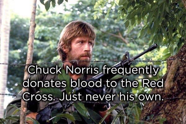 40 Chuck Norris Memes That Will Make You Chuckle 23 chuck Norris frequently donates blood - chuck Norris memes