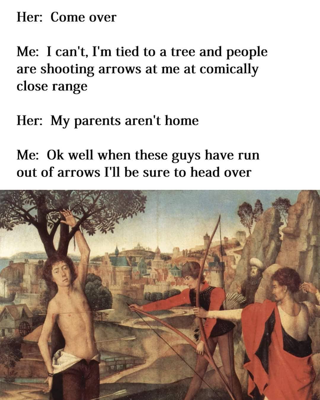 20 Hilarious Art Memes That Paint a Picture of Laughter 7 im tied to a tree - Hilarious Art Memes