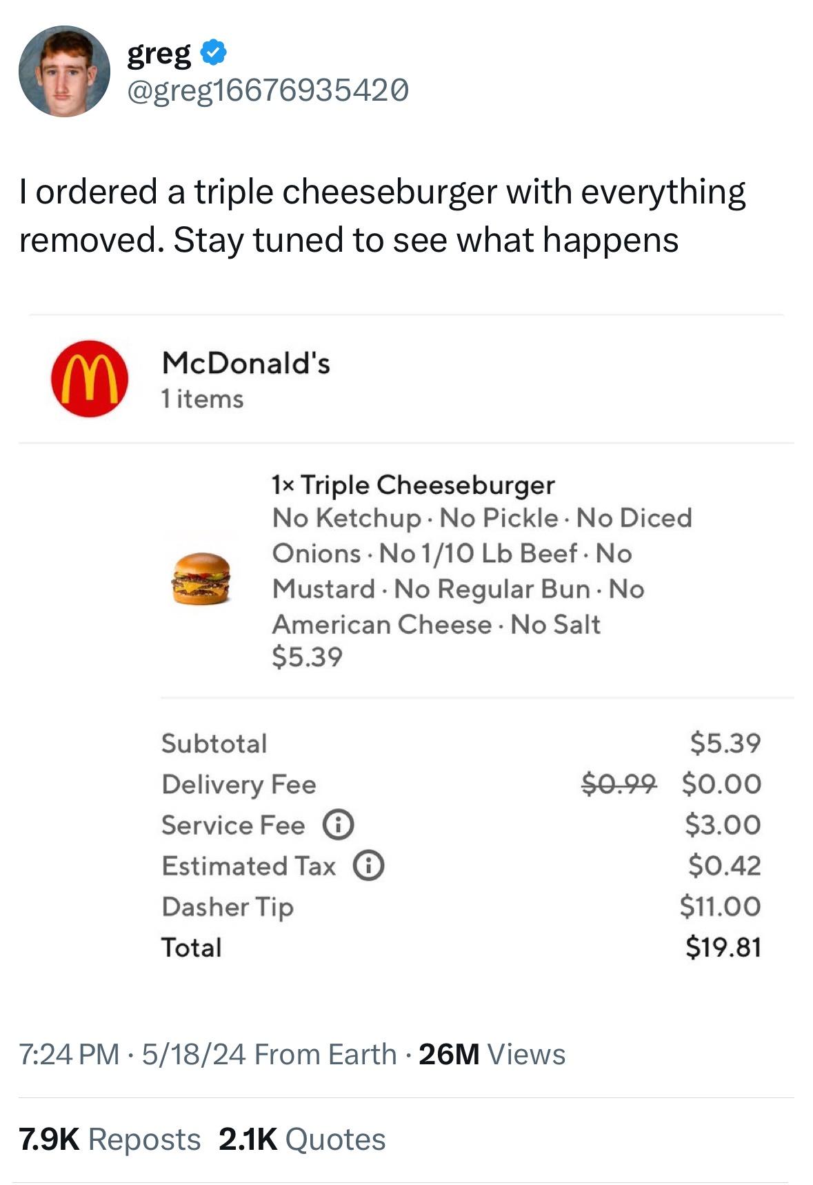 20 Fresh Tweets That Are Funnier Than a Cat in a Box 17 triple cheese burger - Fresh Tweets